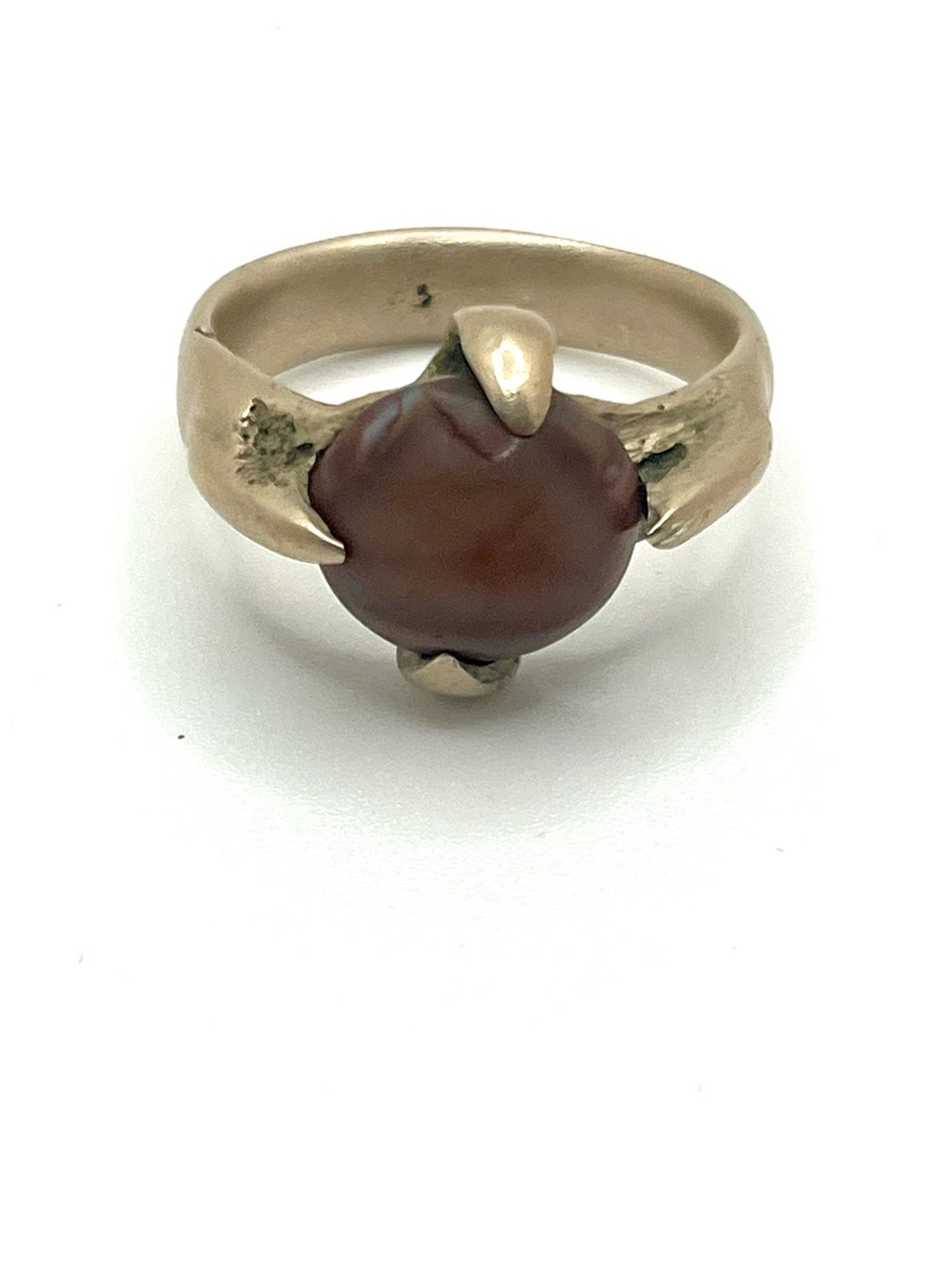 Vintage Tuareg style carnelian ring Saharan tribal silver tone artisan size 8.5